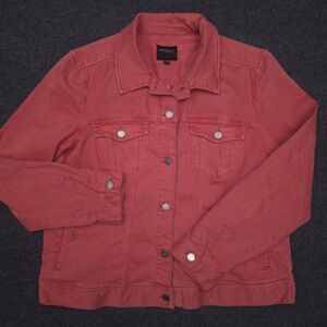 Liverpool Women's 2XL Coral Red Stretch Denim Jean Trucker Jacket Button Closure